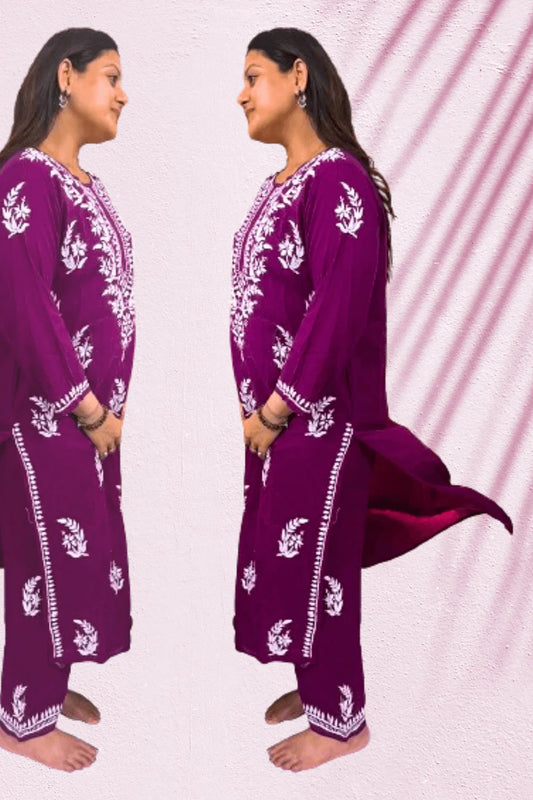 Wine Modal Cotton Kurti Palazzo Set - Awadhkari