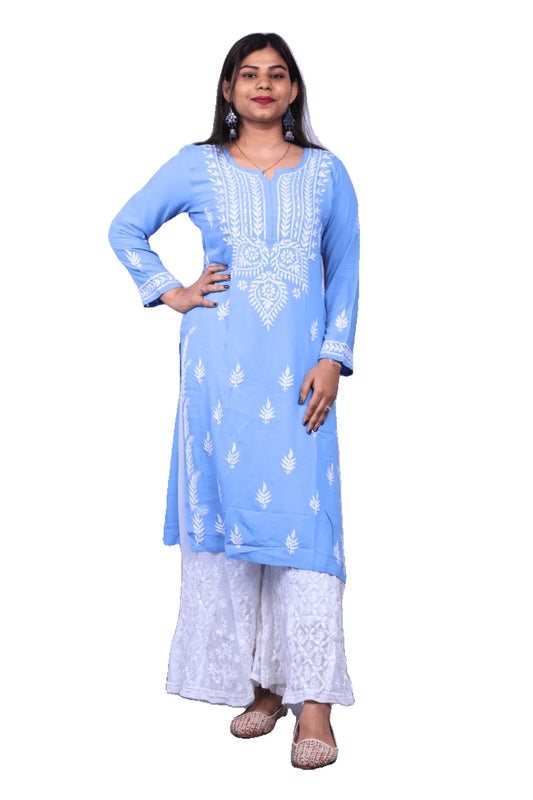 Blue Modal Cotton Long Kurti - Awadhkari