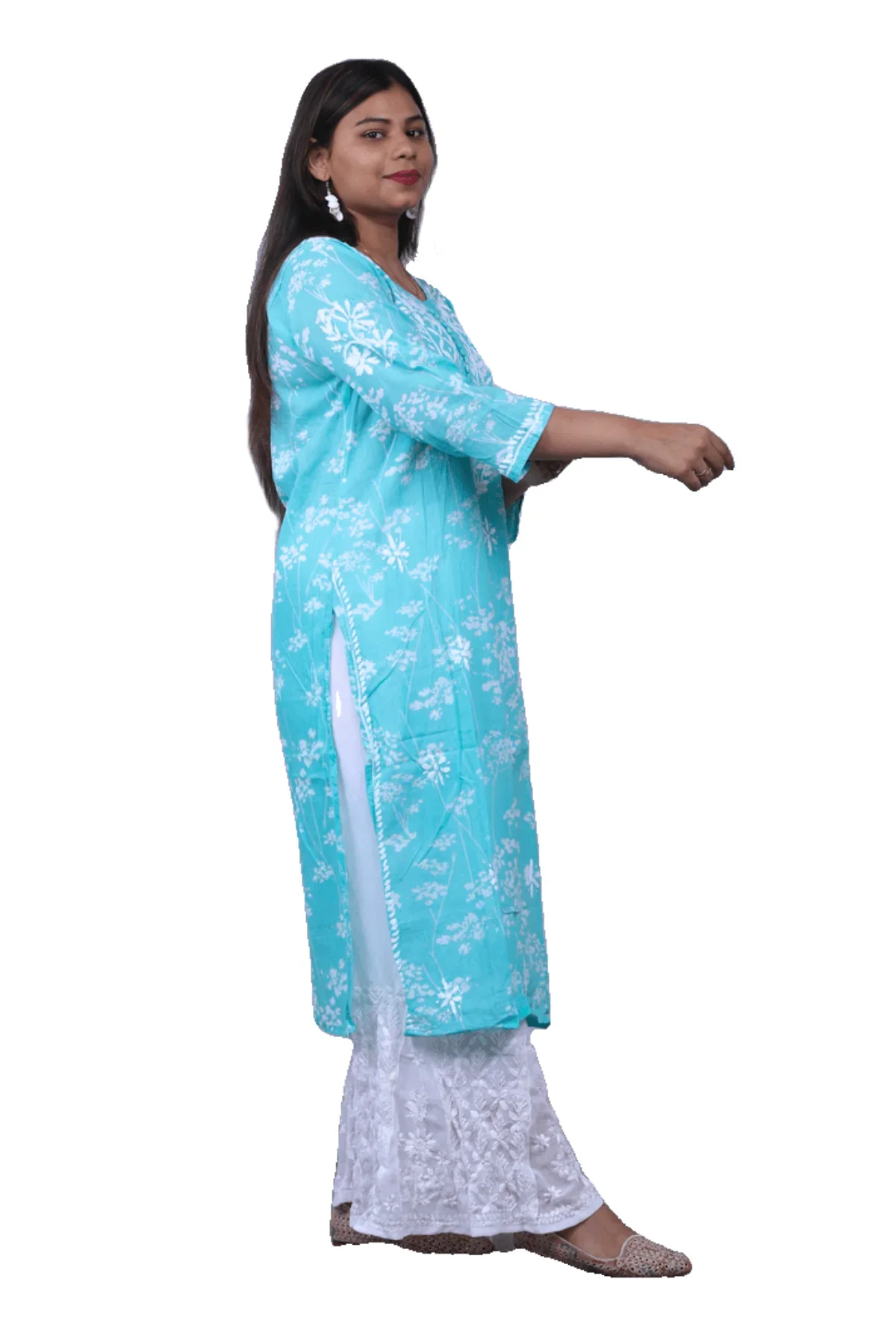 Blue Printed Malmal Cotton Kurti - Awadhkari