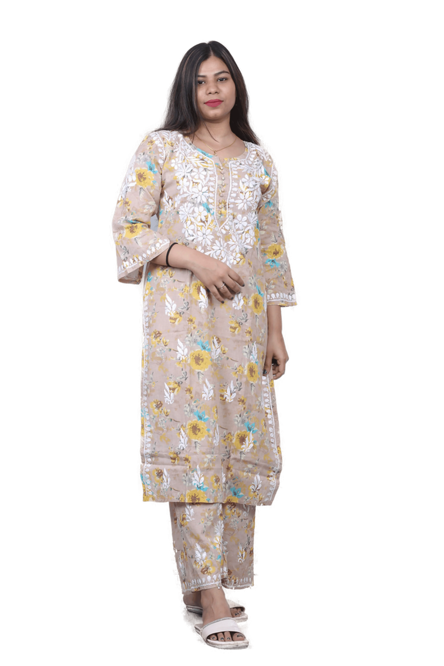 Brown Mal Mal Cotton Chikankari Palazzo Set - Awadhkari
