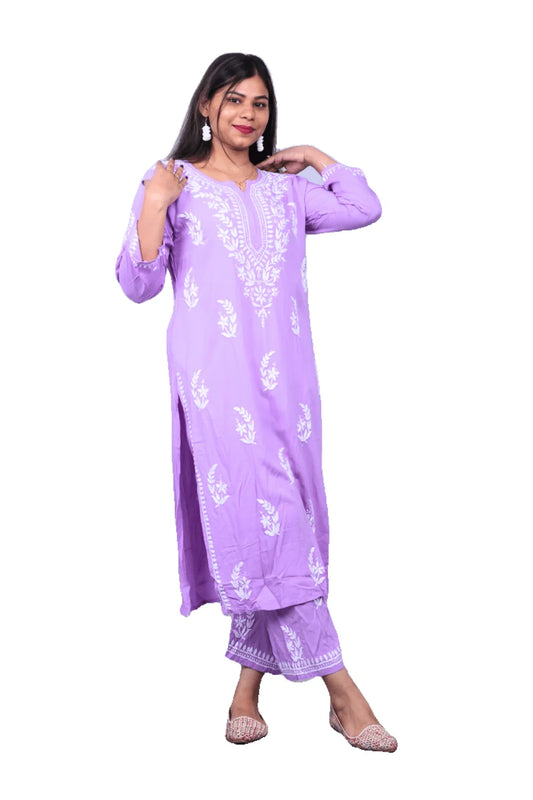 Purple Chikankari Modal Cotton Palazzo Set - Awadhkari