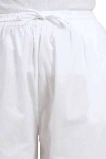 White Stretchable Chikankari Lycra Cotton Pants - Awadhkari