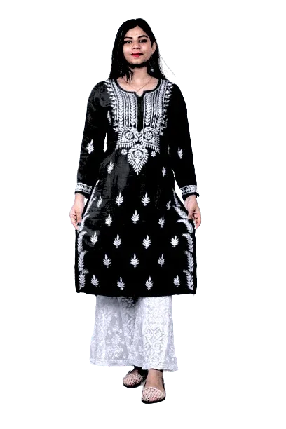 Black Modal Cotton Long Kurta - Awadhkari