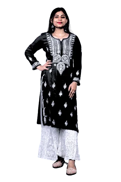 Black Modal Cotton Long Kurta - Awadhkari