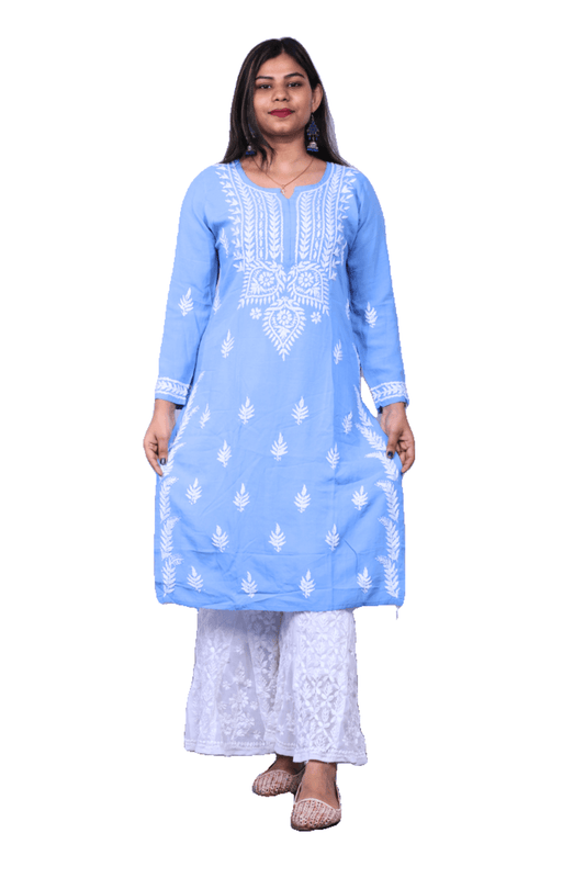 Blue Modal Cotton Long Kurti - Awadhkari