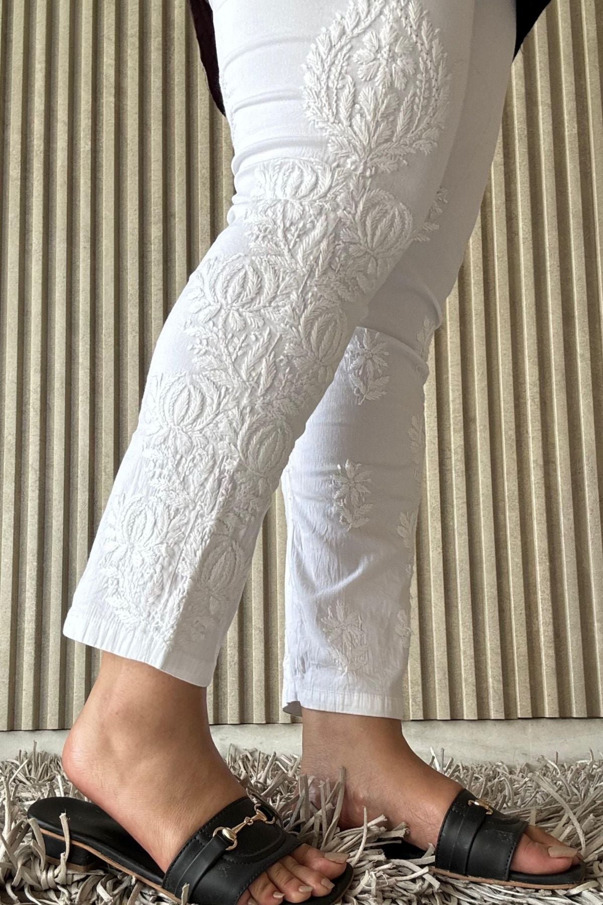 Chocolate Brown Dobby Cotton Chikankari Short Kurta Pant Set