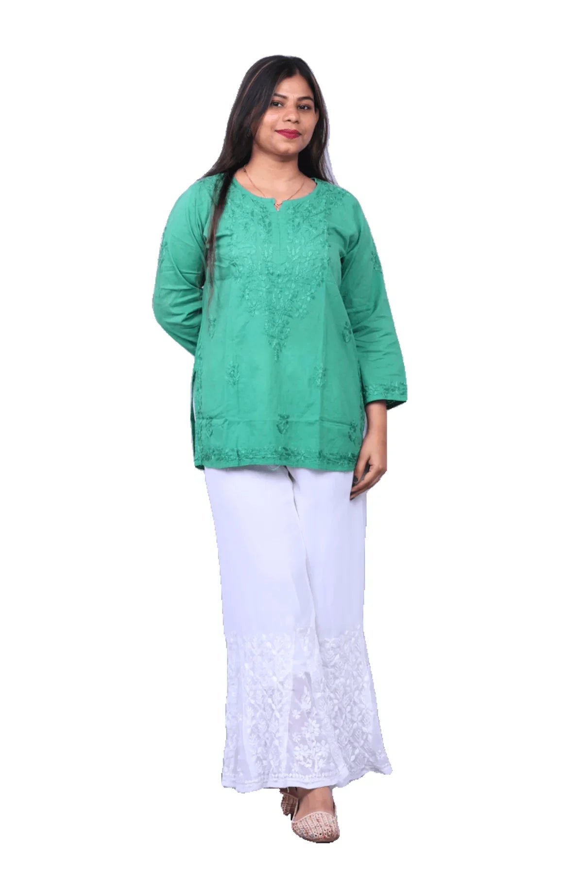 Green Short Kurti in Malmal Cotton - Awadhkari