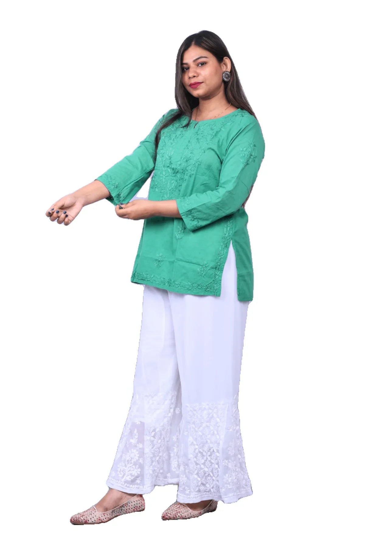 Green Short Kurti in Malmal Cotton - Awadhkari