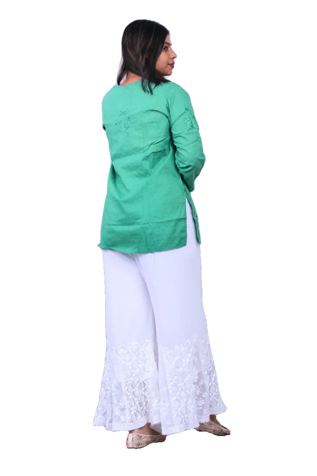 Green Short Kurti in Malmal Cotton - Awadhkari