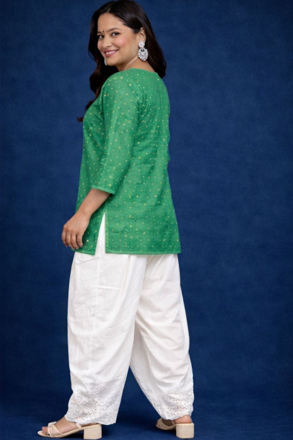 Green Chanderi Silk Chikankari Short Kurta