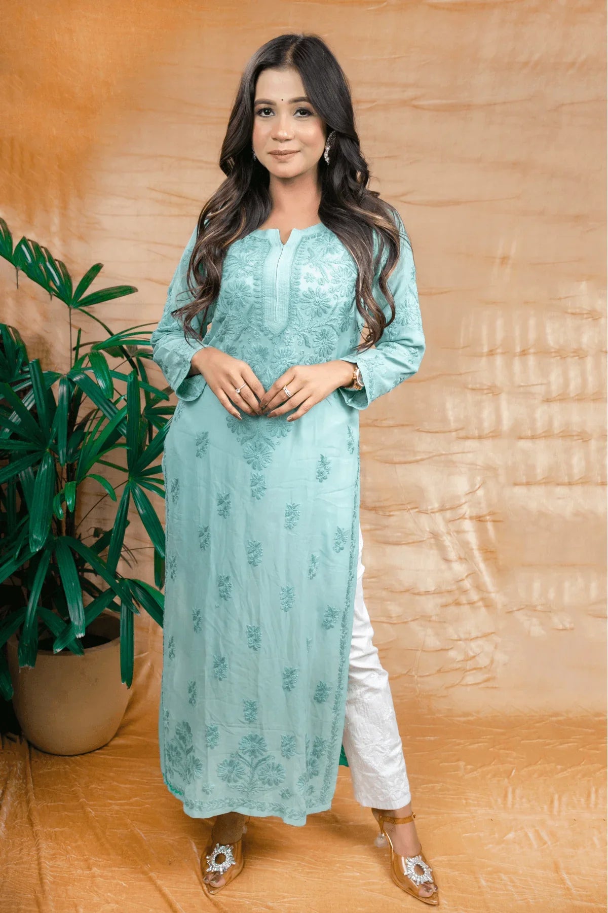 Iqra Green Mal Cotton Resham Thread Long Kurti - Awadhkari