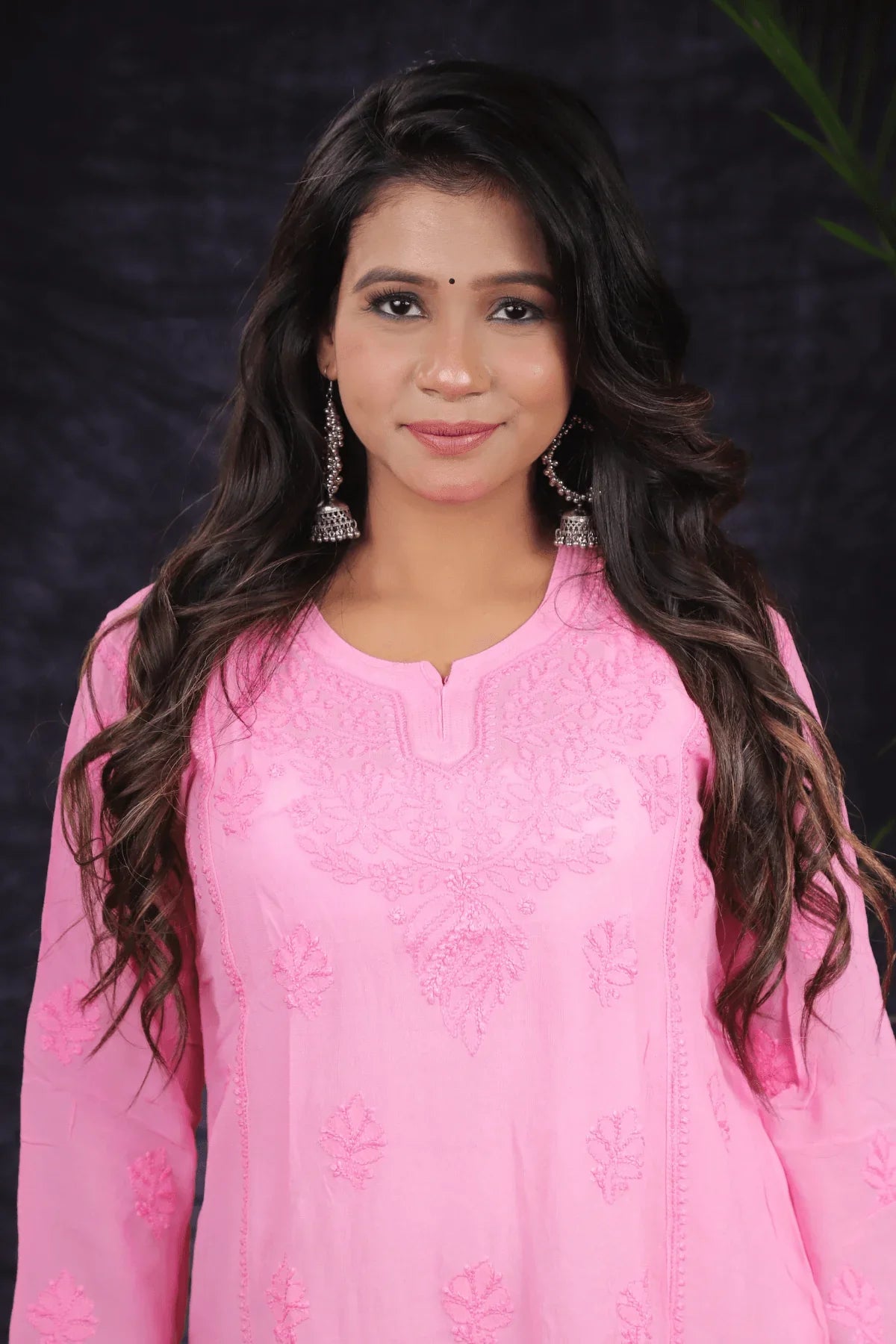 Pink Chikankari Mal Cotton Short Kurti - Awadhkari