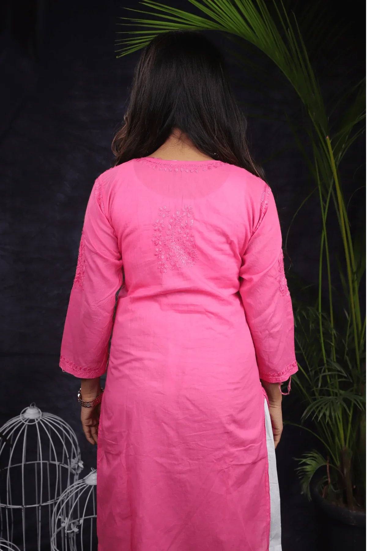 Pink Mal Cotton Resham Thread Long Kurti - Awadhkari
