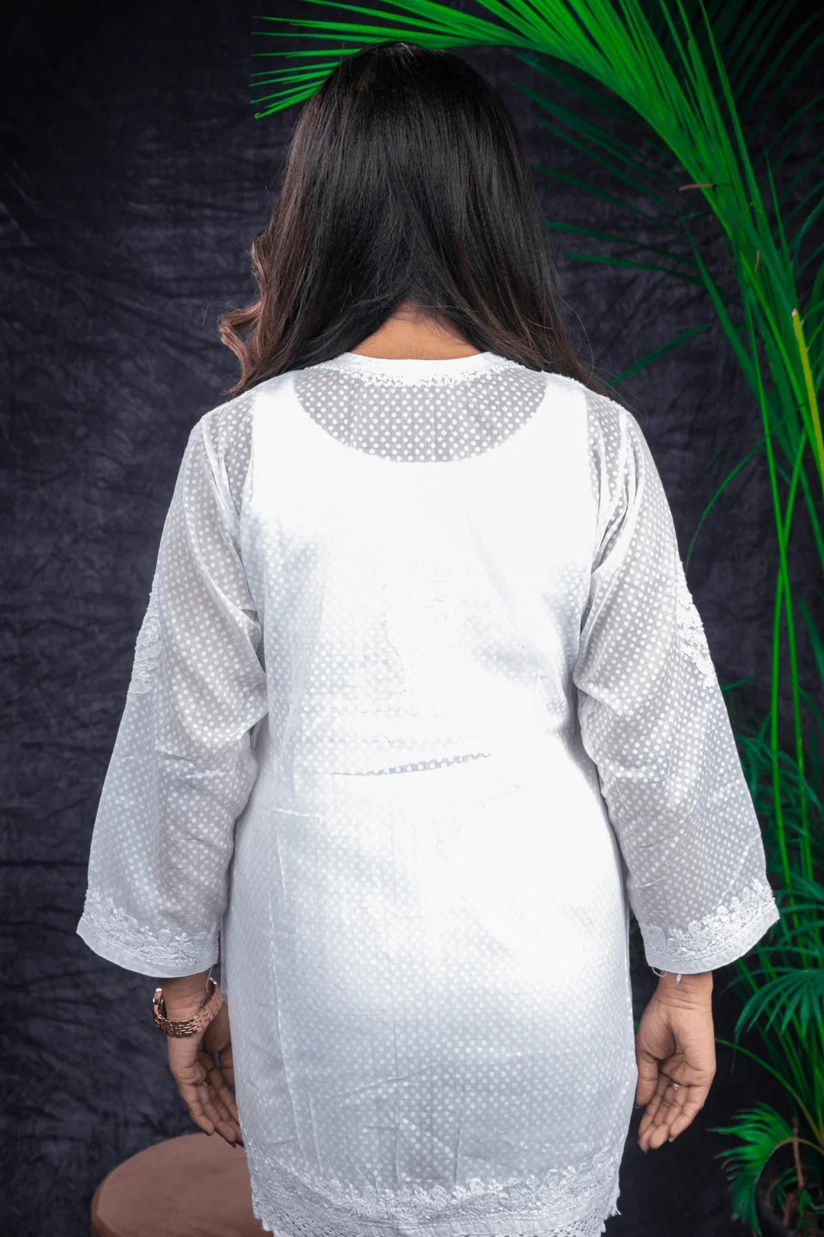 Voile Cotton Chikankari with Qureshia Short Kurti - Awadhkari