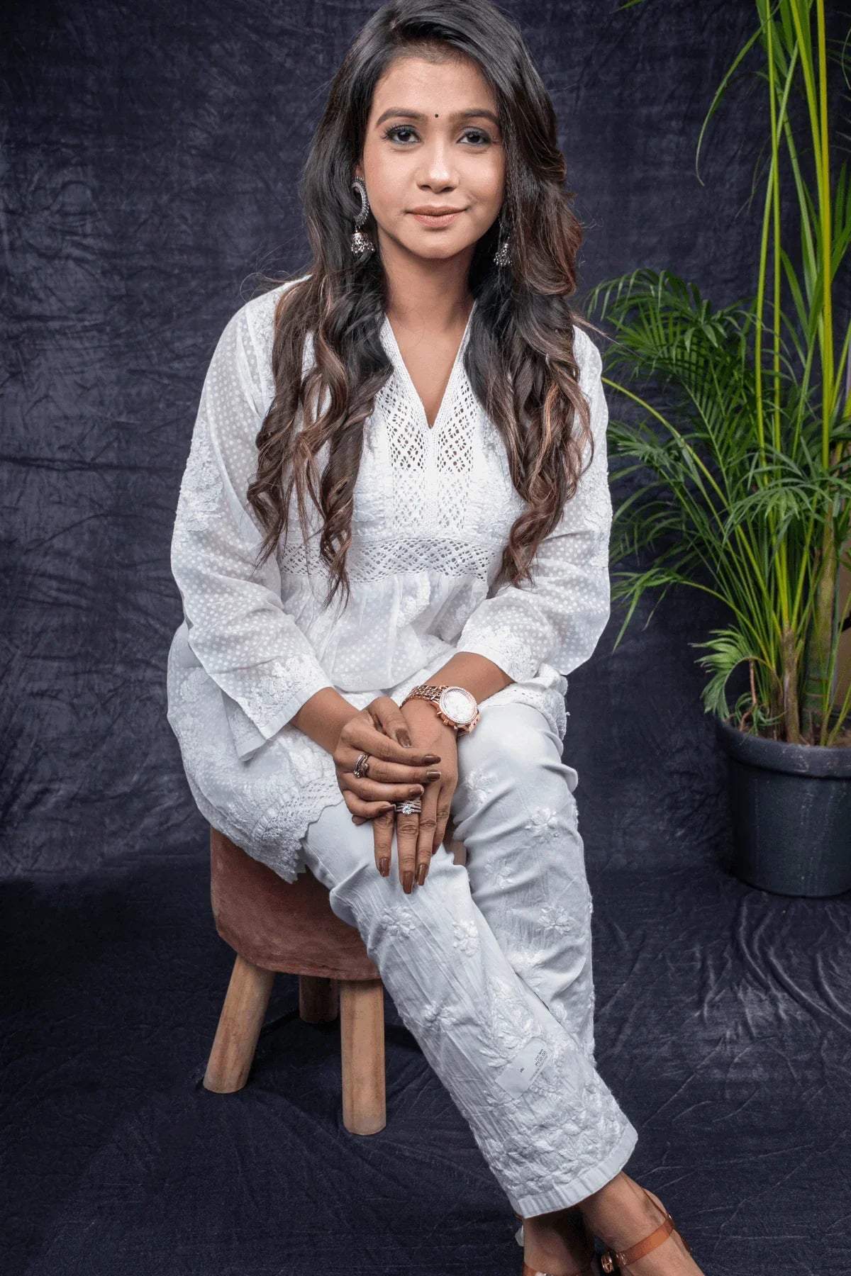 Voile Cotton Chikankari with Qureshia Short Kurti - Awadhkari