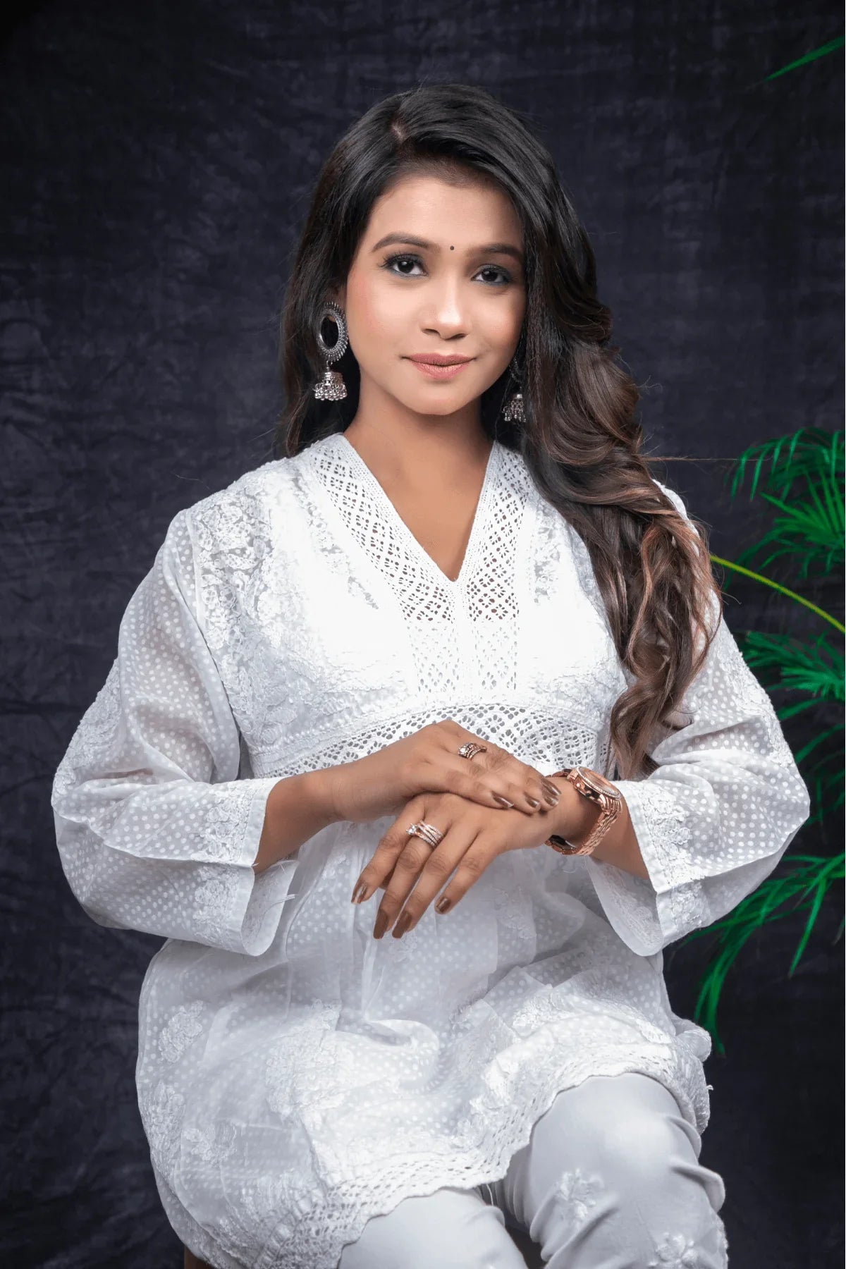 Voile Cotton Chikankari with Qureshia Short Kurti - Awadhkari