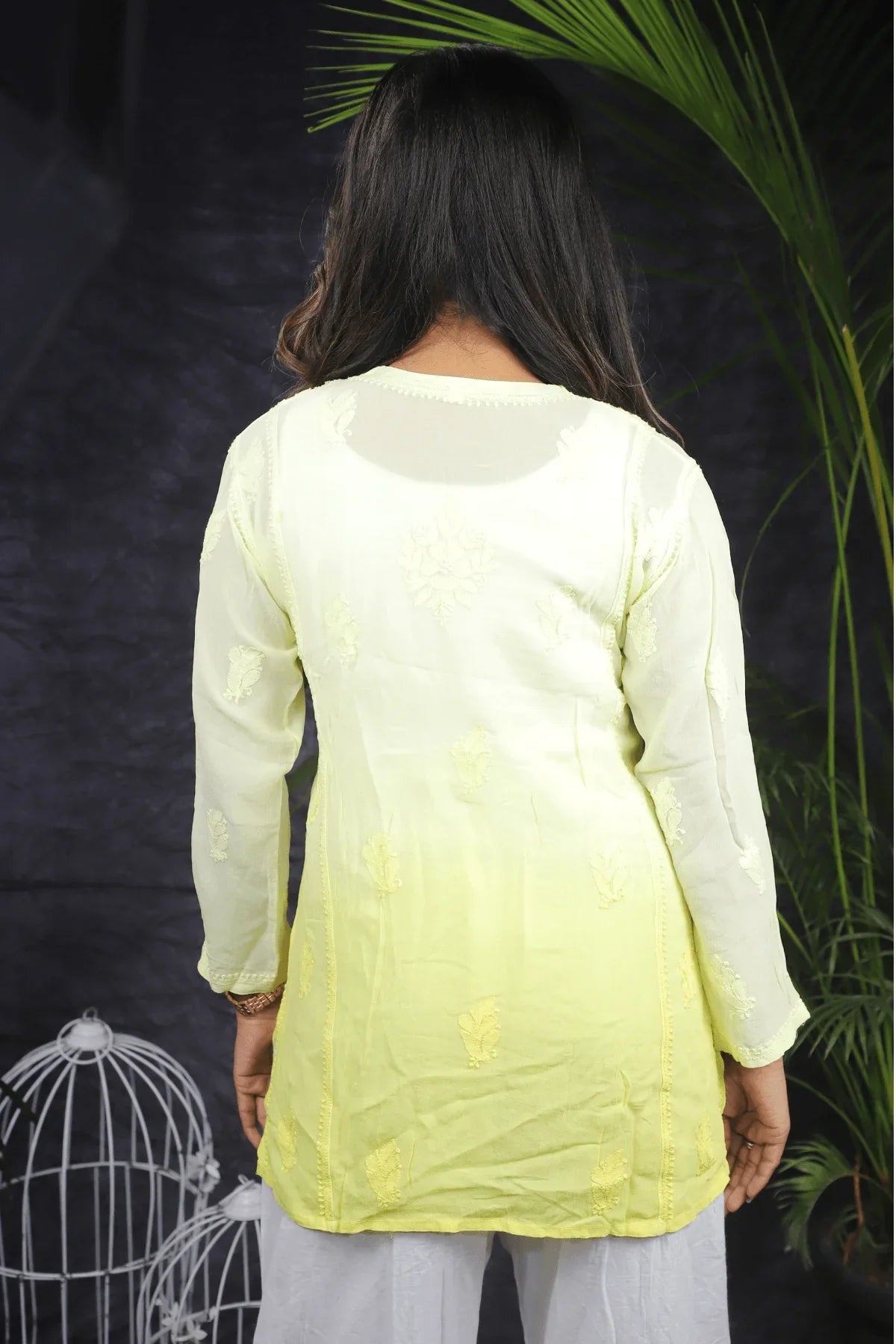 Yellow Ambre Mal Cotton Chikankari Handwork Short Kurti - Awadhkari