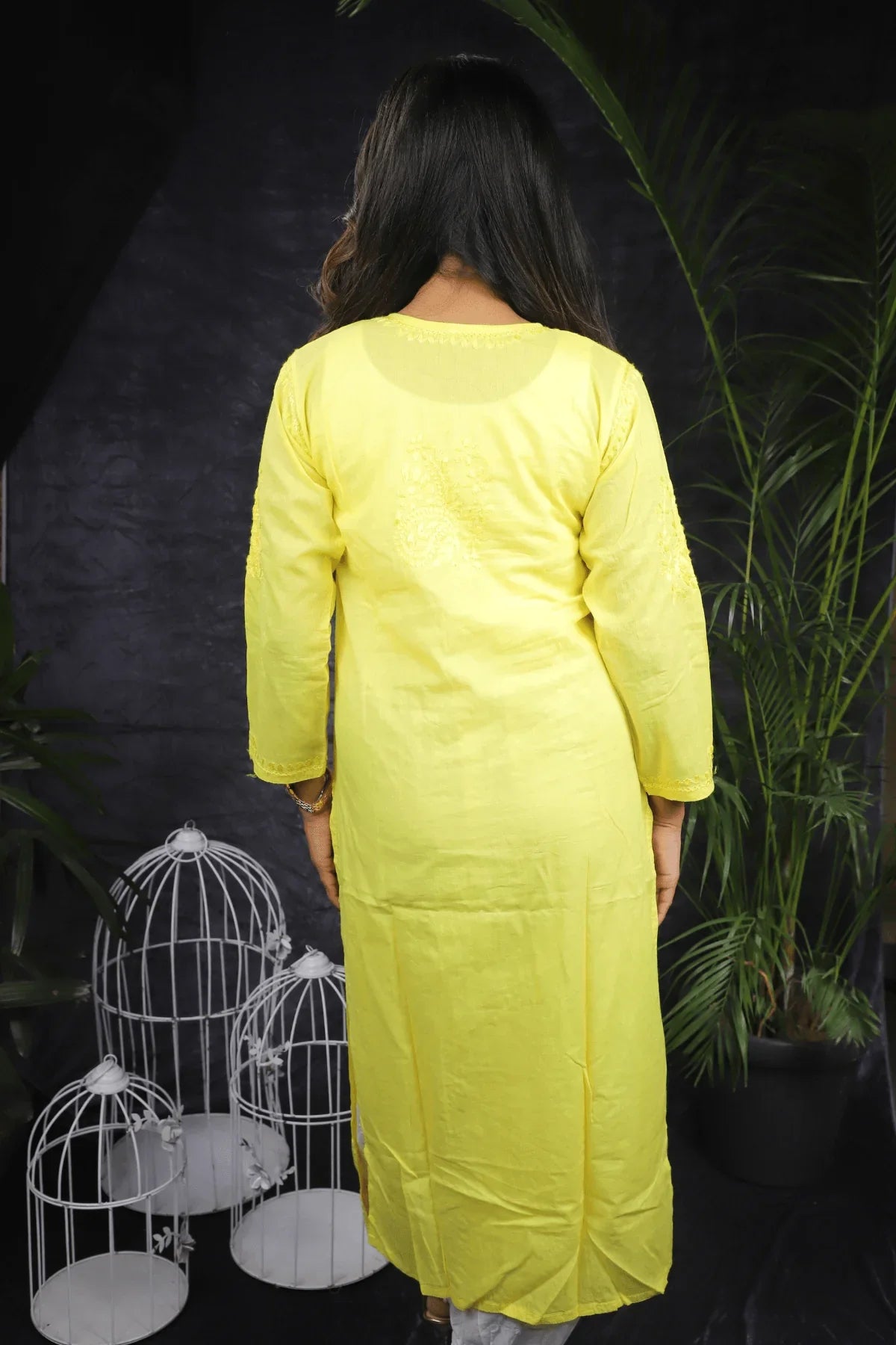 Yellow Mal Cotton Resham Thread Long Kurti - Awadhkari