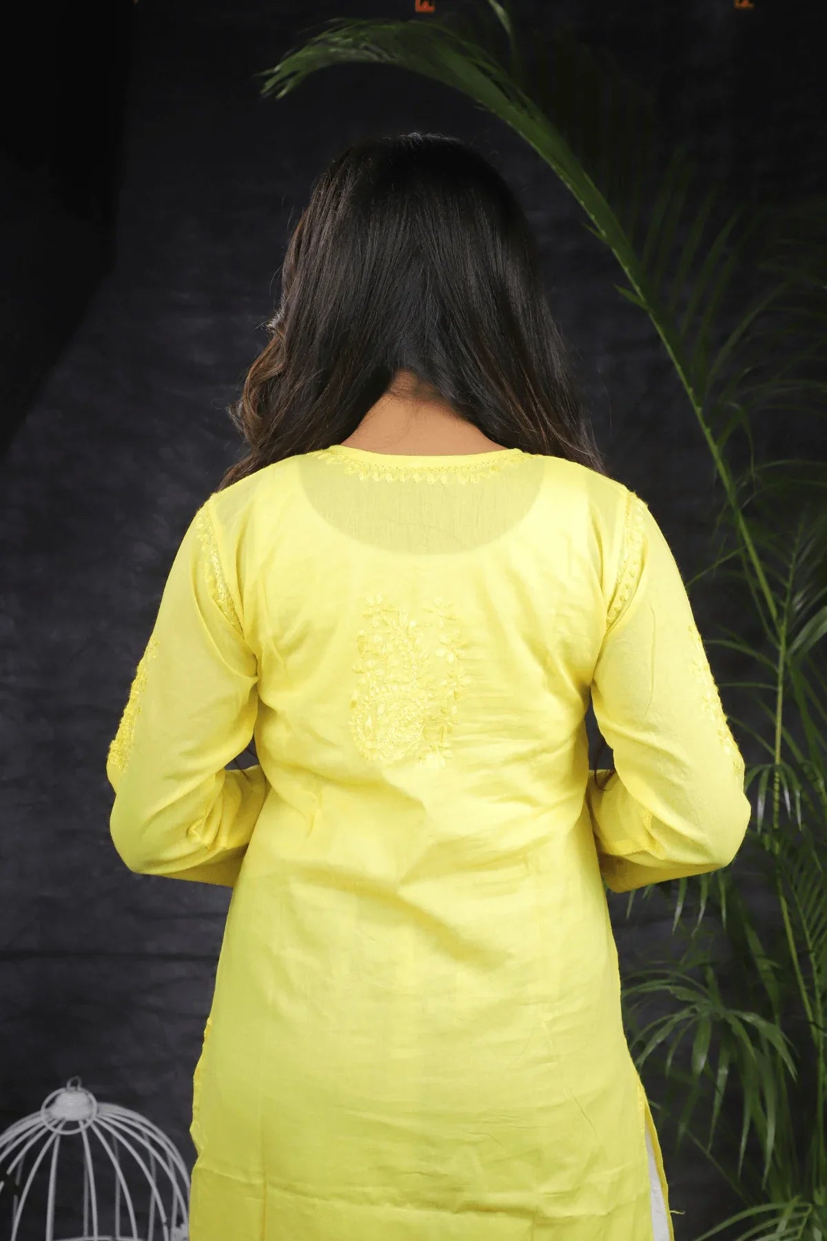 Yellow Mal Cotton Resham Thread Long Kurti - Awadhkari