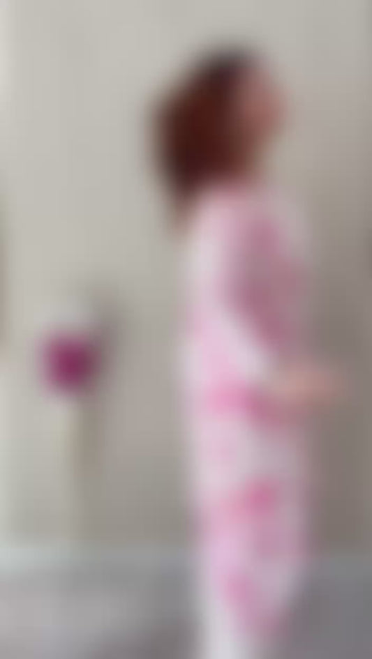 Awadhkari Lucknowi chikankari handwork White & Purple Print Cotton Short Kurti Dhoti Set